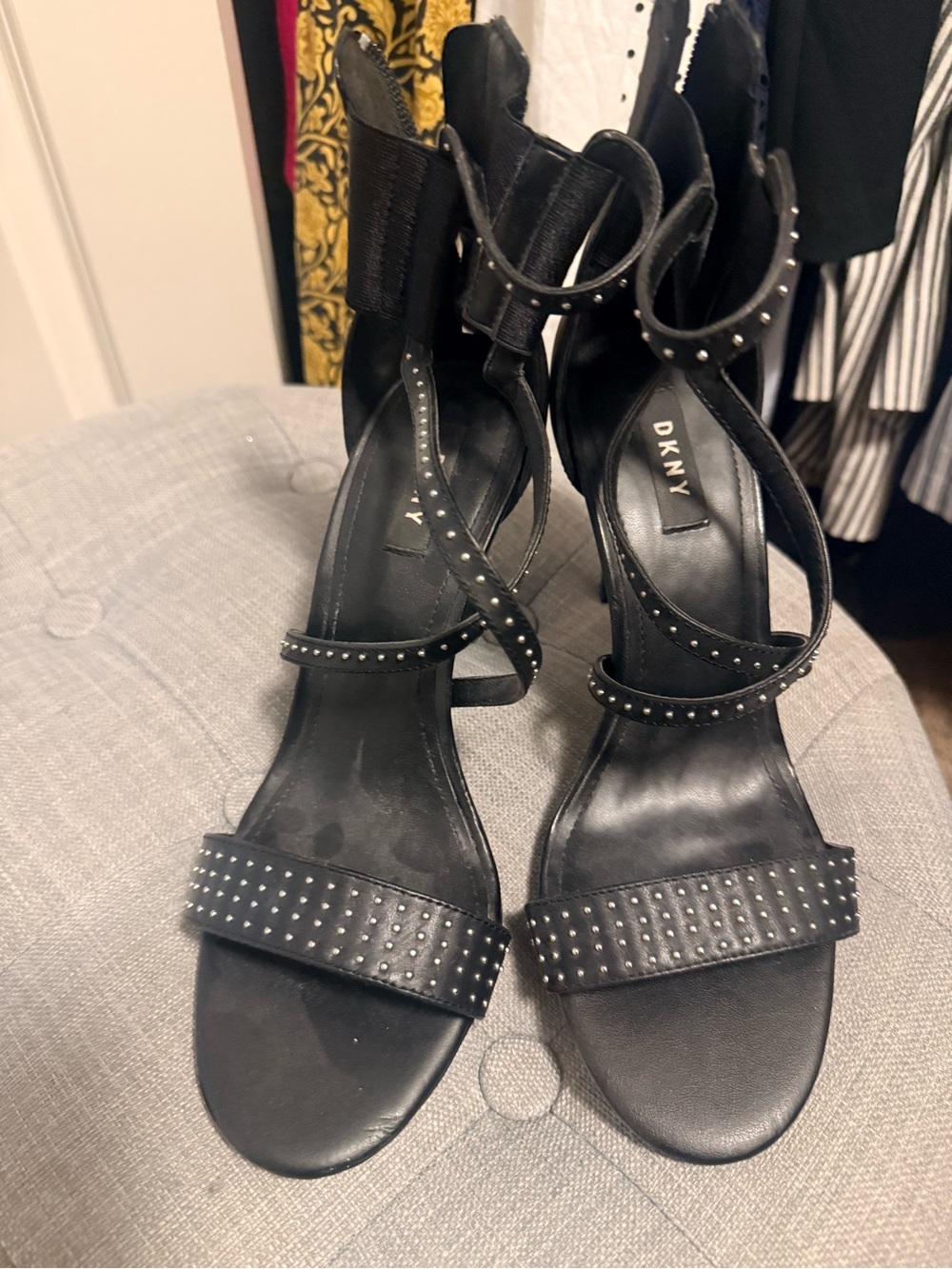 DKNY Black Studded Ankle-Strap Heels